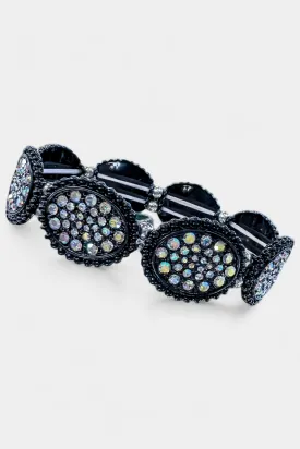 Black AB Oval Rhinestone Stretch Bracelet