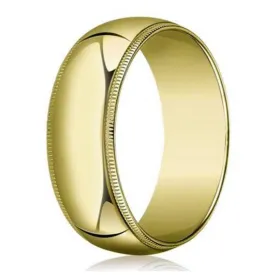 Designer Wedding Ring for Men in 14K Yellow Gold, Bead Trim, 7mm