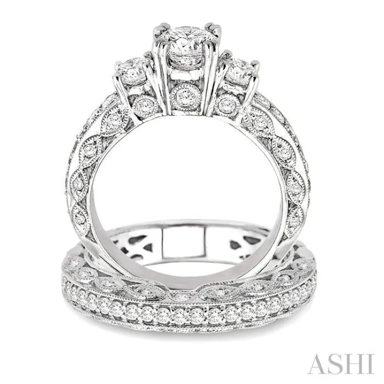 1 5/8 Ctw Diamond Wedding Set with 1 1/4 Ctw Round Cut Engagement Ring and 3/8 Ctw Wedding Band in 14K White Gold