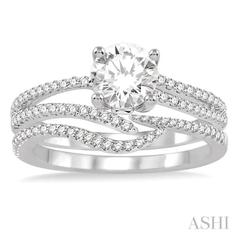 1 Ctw Diamond Wedding Set with 3/4 Ctw Round Cut Engagement Ring and 1/6 Ctw Wedding Band in 14K White Gold