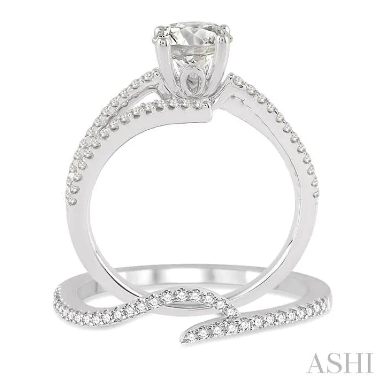 1 Ctw Diamond Wedding Set with 3/4 Ctw Round Cut Engagement Ring and 1/6 Ctw Wedding Band in 14K White Gold