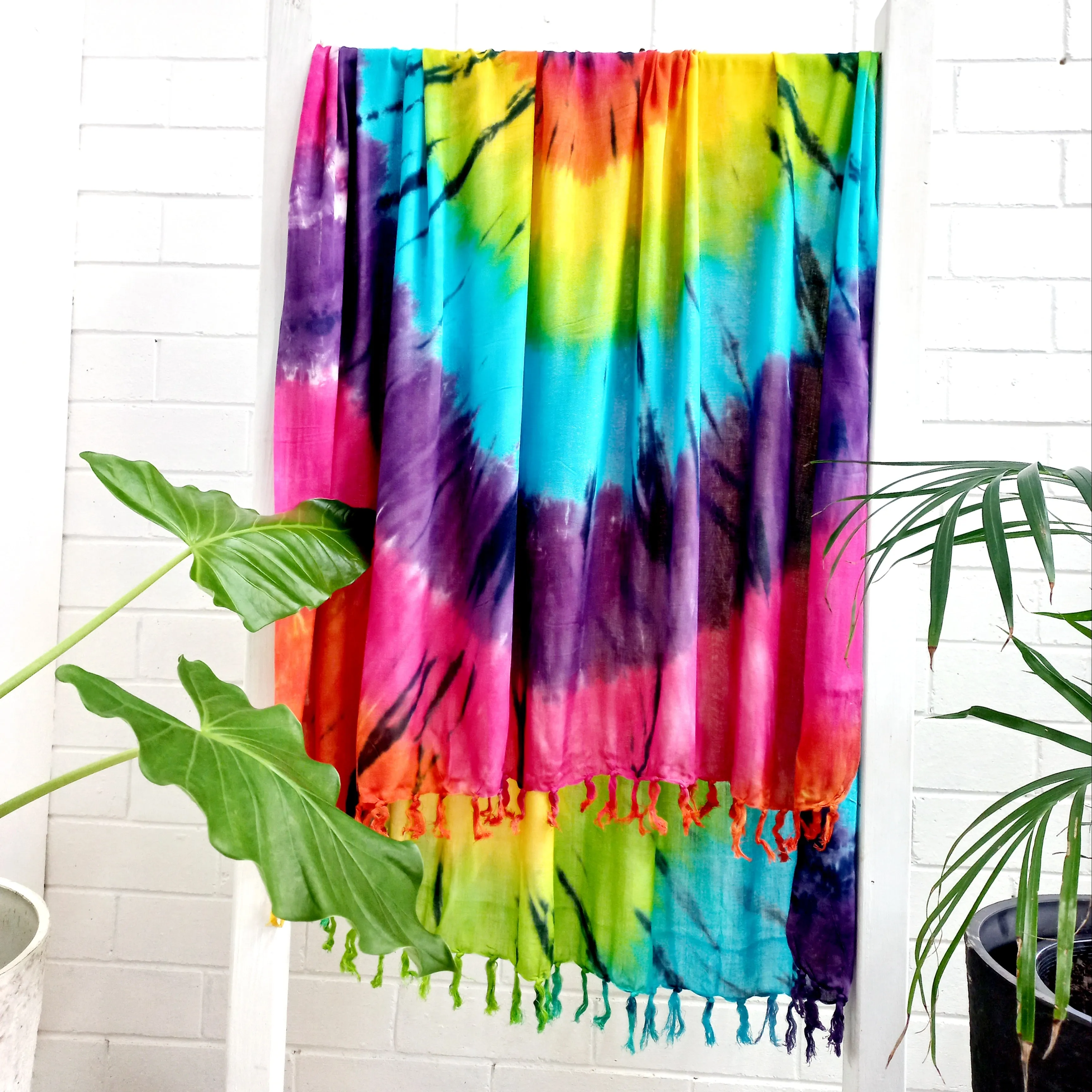 100% Rayon Sarong - Rainbow Black