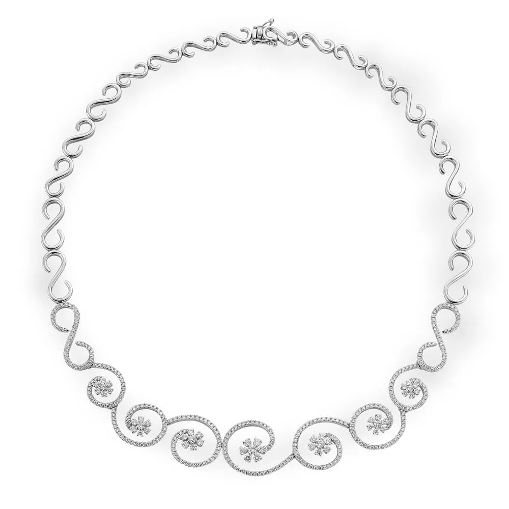 18ct White Gold Diamond Swirl Link Necklace