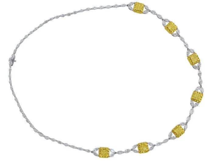 18k White Yellow Gold Elegant Yellow Diamond Necklace