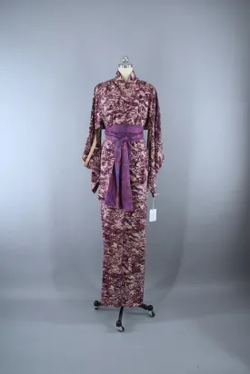 1950s Vintage Kimono Robe with Purple Abstract Print