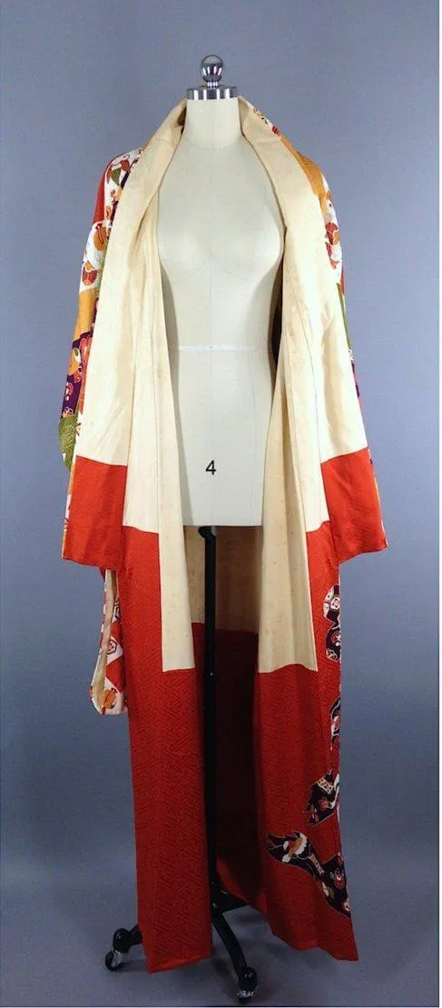 1970s Vintage Silk Kimono Robe Dressing Gown Furisode