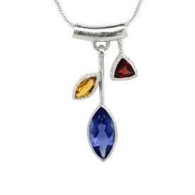 3 Stone Petal Pendant Iolite - Silver, White Rhodium