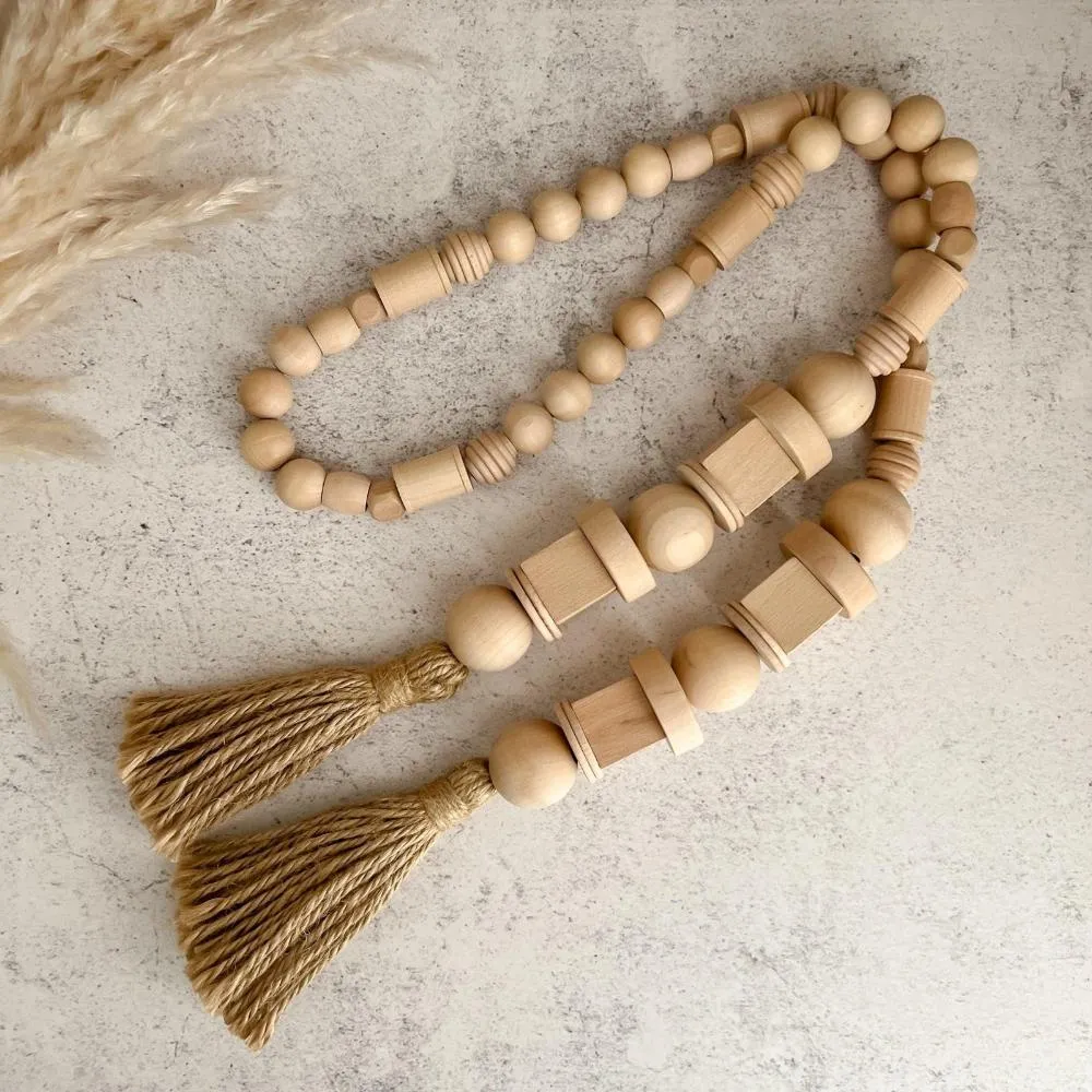 55" Natural Decorative Wooden Bead Garland