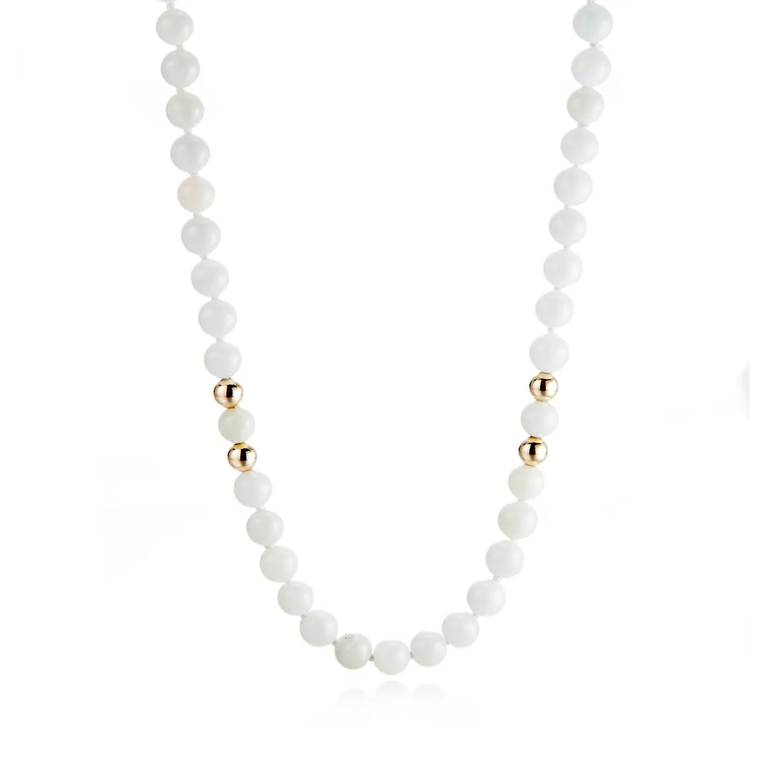 6mm White Jade & Gold Bead Station Rope Necklace