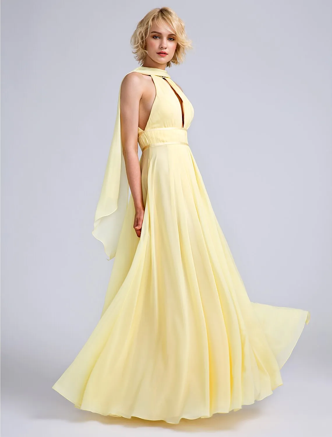 A-Line Bridesmaid Dress Jewel Neck Sleeveless Elegant Floor Length Chiffon with Beading / Draping