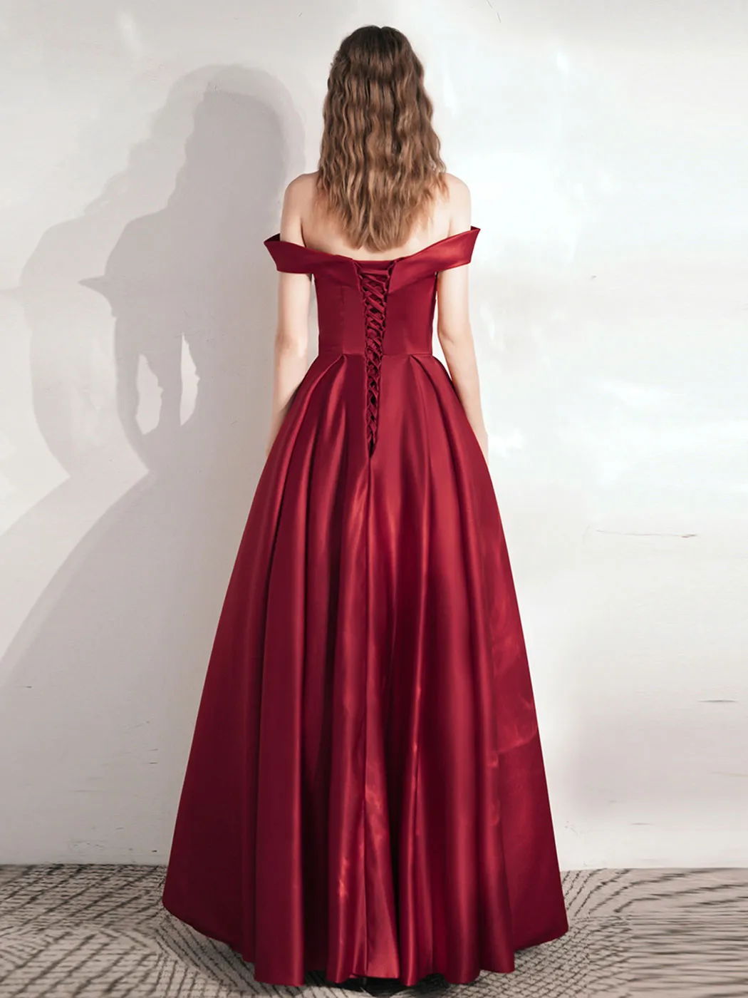 A Line Burgundy Long Prom Dresses, Satin Long Formal Graduation Dresses