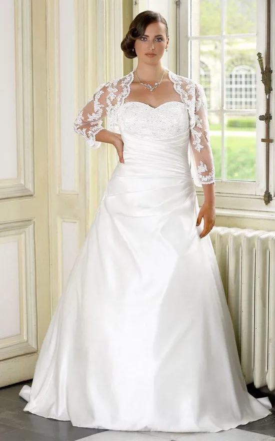 A-Line Floor-Length Sweetheart Long Sleeve Satin Sweep Train Side Draping Dress-714781