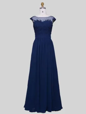 A-line Illusion Floor-Length Chiffon Appliqued Prom Dresses APD2617