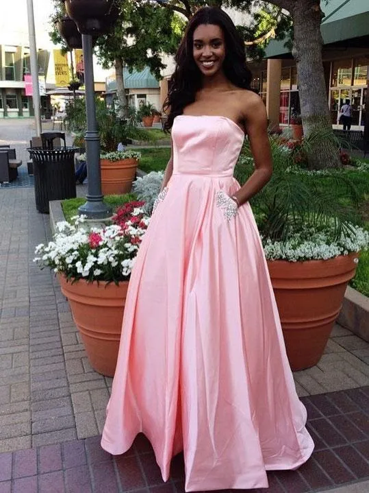 A-line Staright  Across Floor-Length Satin Rhine Stone  Prom Dresses 2829