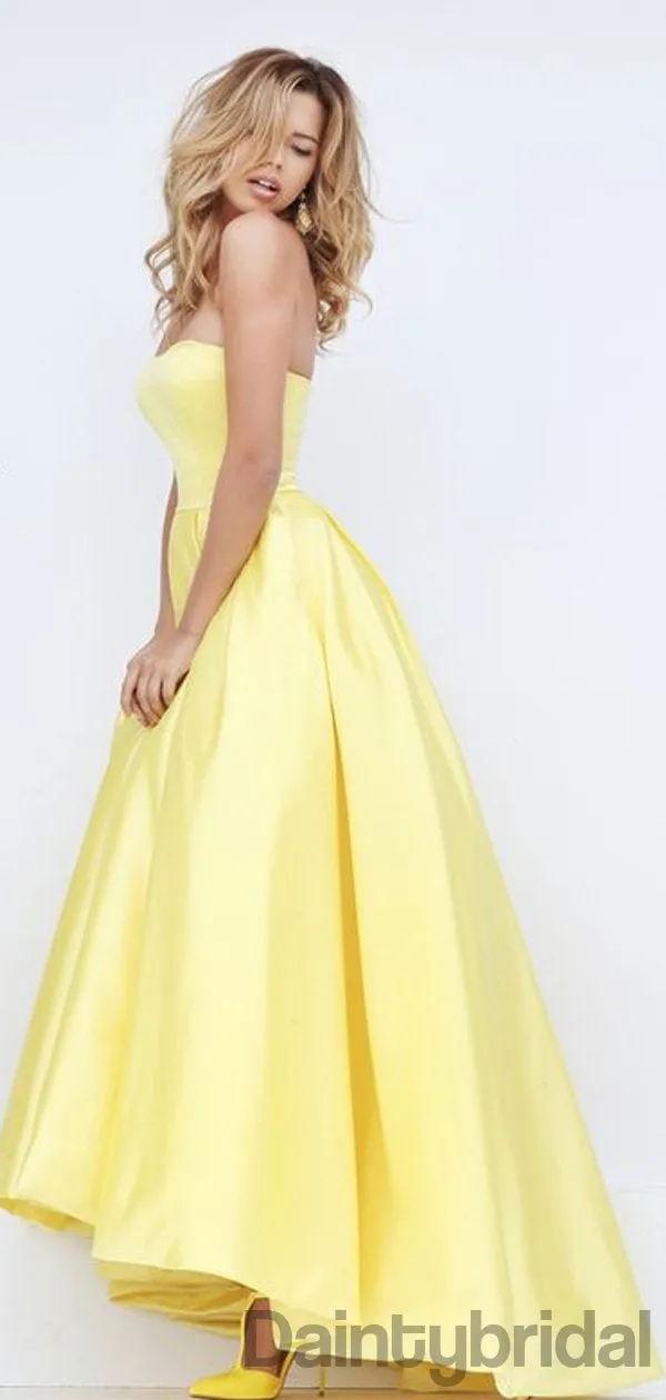 A-line Straight High-low Satin Long Prom Dresses.DB10148