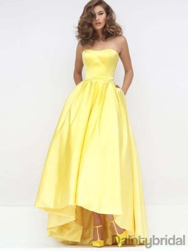 A-line Straight High-low Satin Long Prom Dresses.DB10148