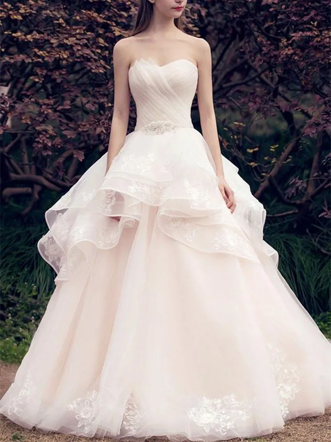 A-line Sweetheart Chapel Train Tulle Lace Wedding Dresses ASD27011