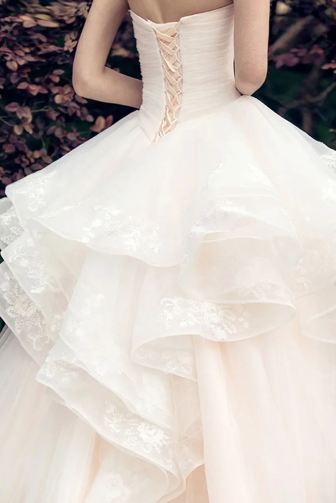 A-line Sweetheart Chapel Train Tulle Lace Wedding Dresses ASD27011