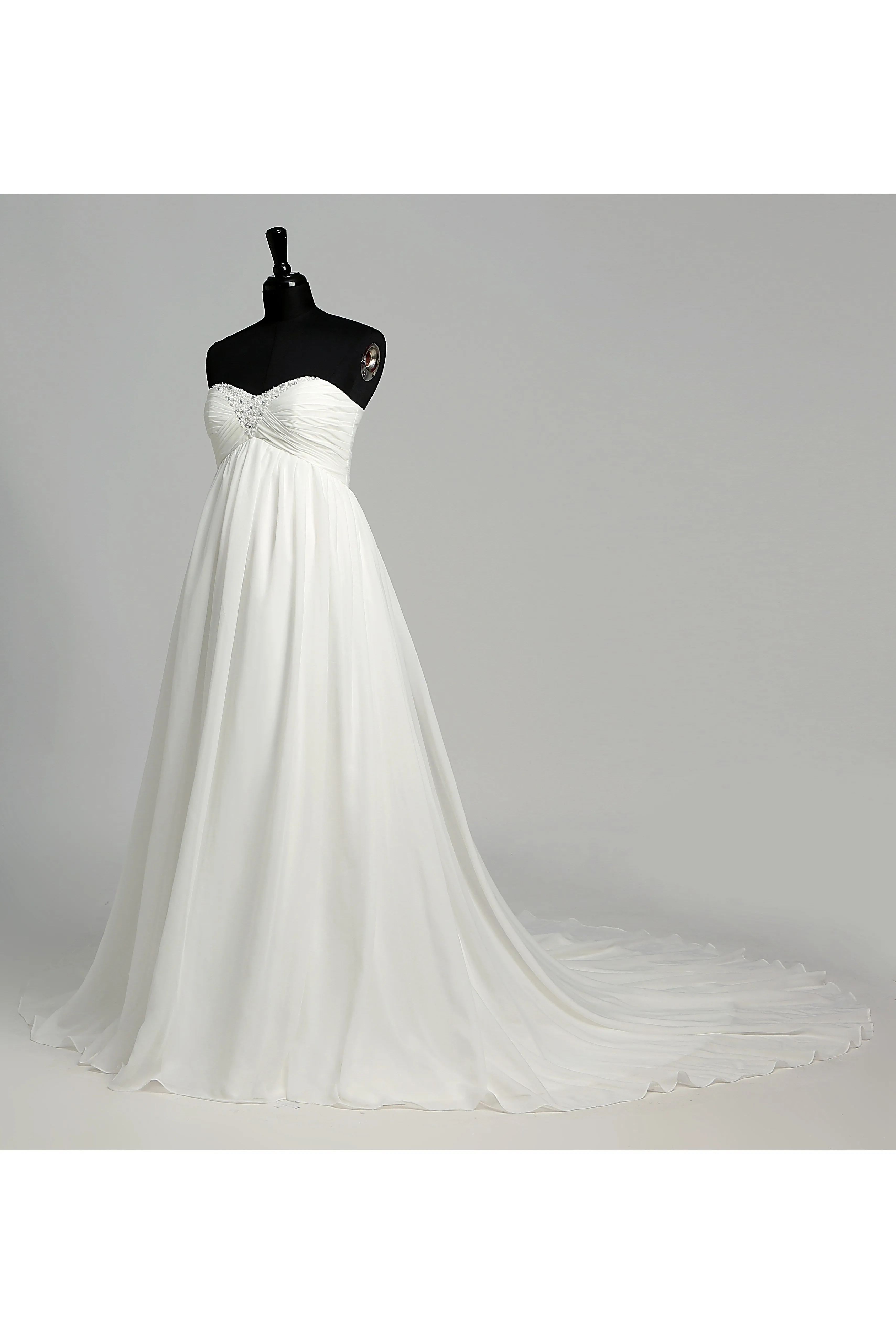 A-line Sweetheart Sleeveless Floor-length Chiffon Maternity Wedding Dress with Court Train-715554