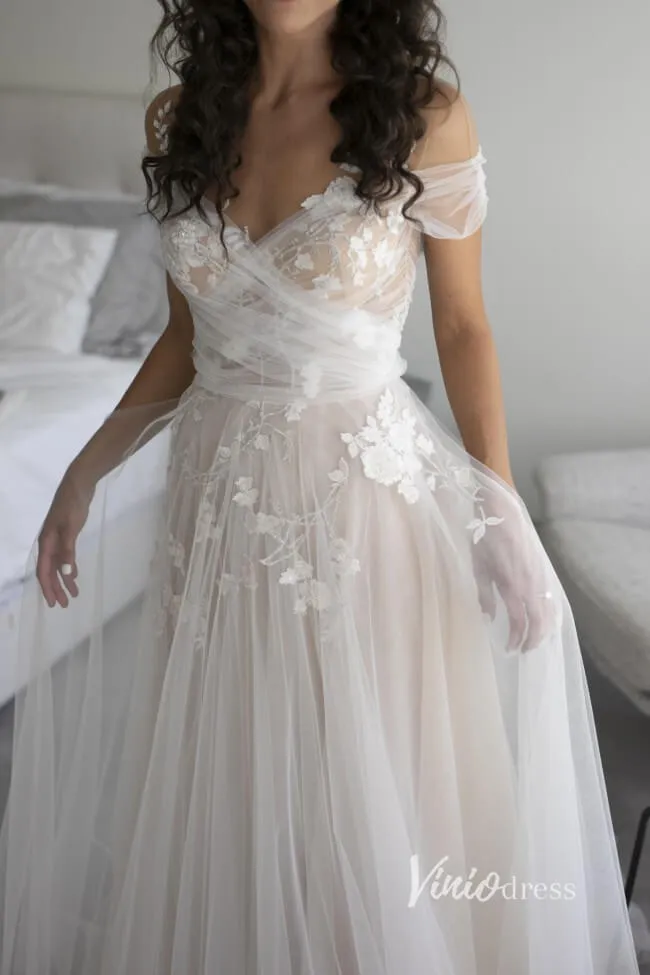 A-line Tulle Country Wedding Dress with Pockets VW1409