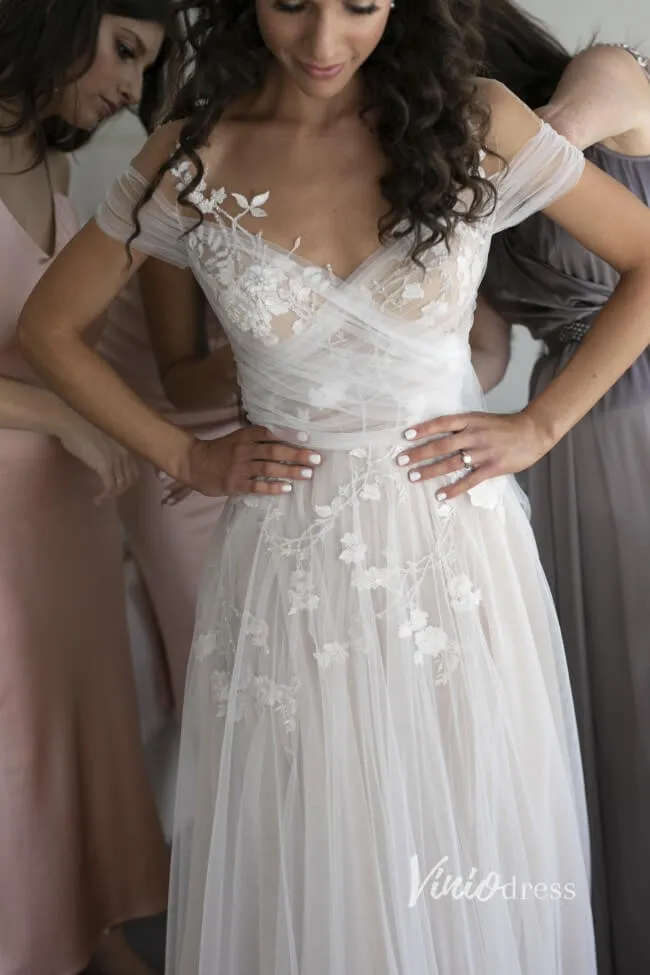 A-line Tulle Country Wedding Dress with Pockets VW1409