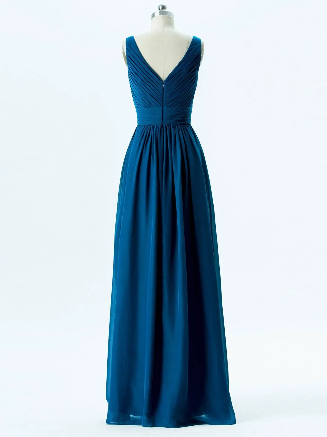 A-line V-Neck Floor-Length Chiffon Bridesmaid Dresses 2861