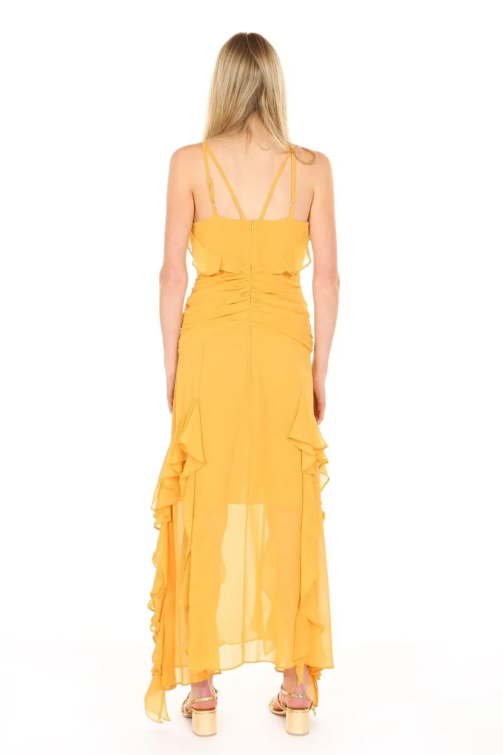 Adjustable Straps Chiffon Ruffled Maxi Dress