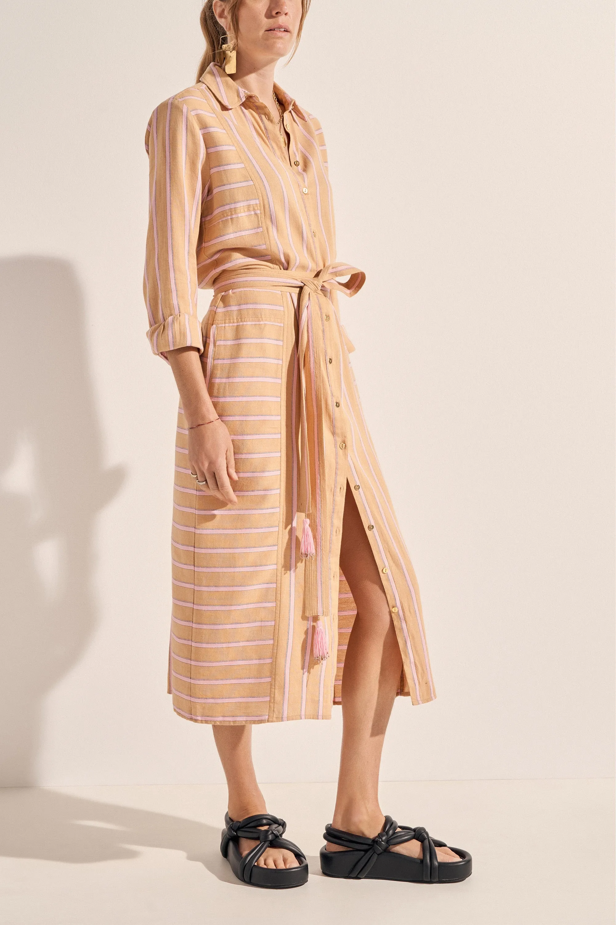 Ajax Camel Stripe Shirtdress