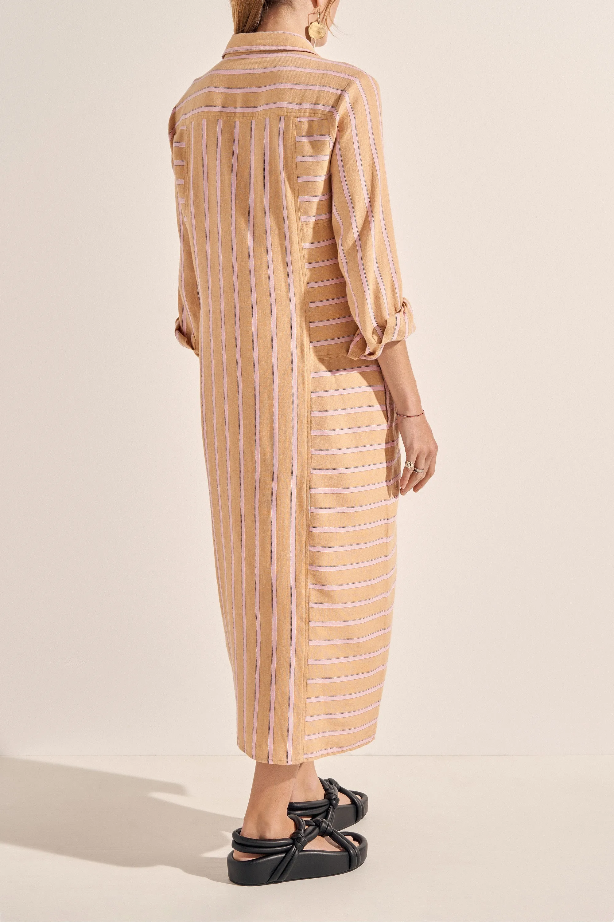 Ajax Camel Stripe Shirtdress