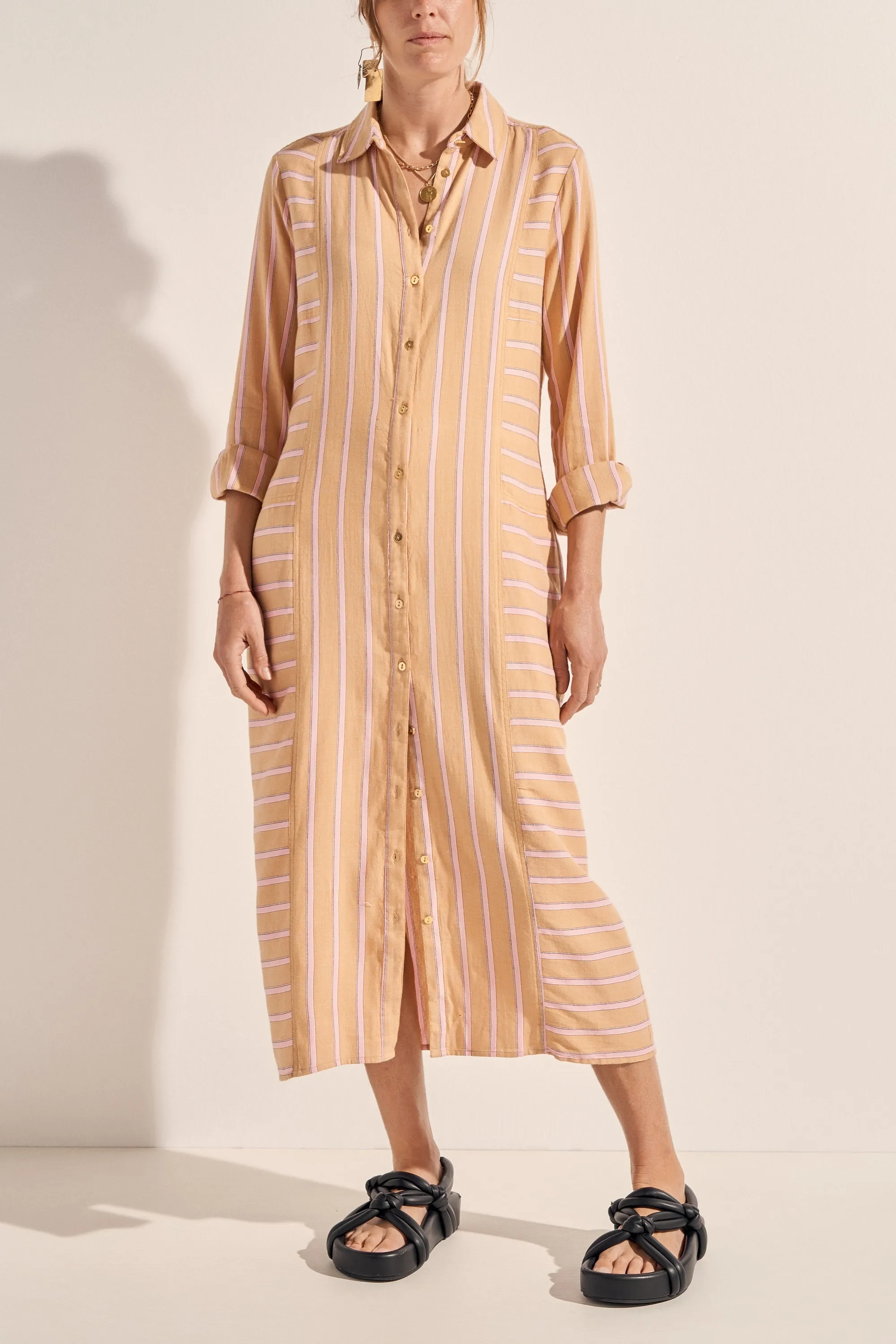 Ajax Camel Stripe Shirtdress