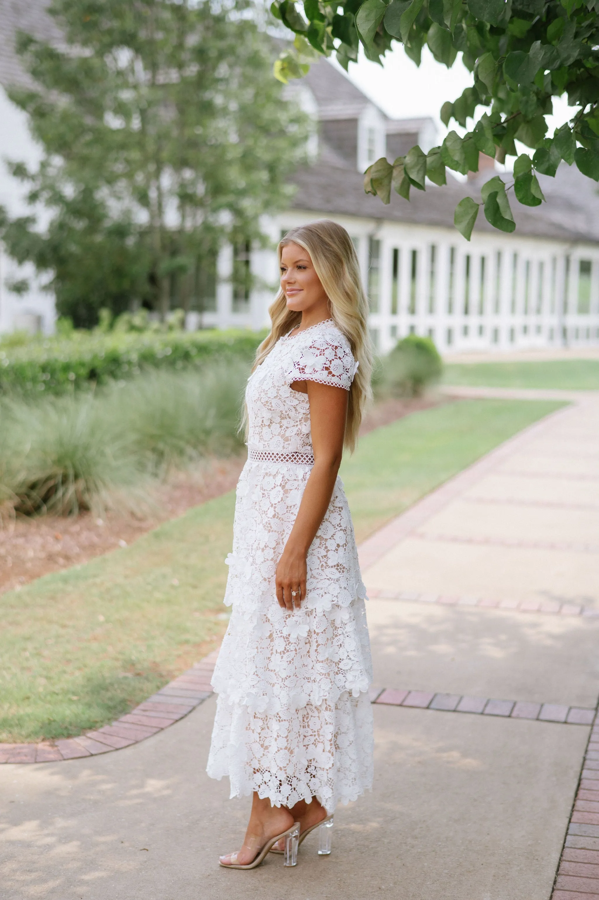 Alberta Floral Midi Dress- White