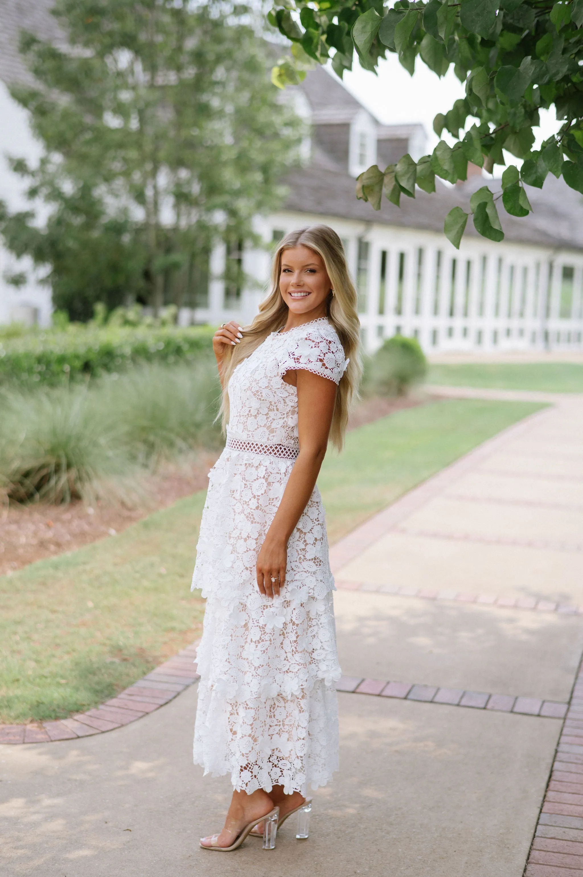 Alberta Floral Midi Dress- White