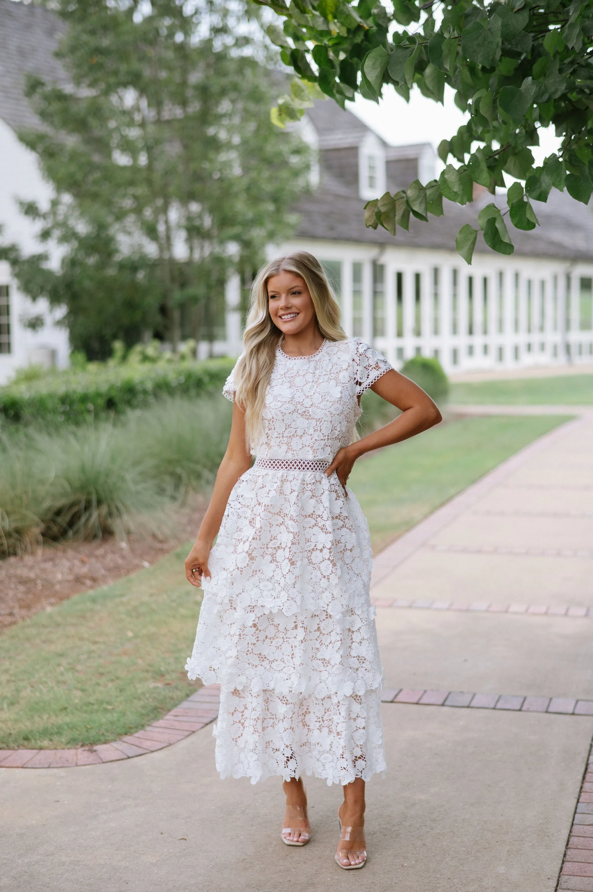 Alberta Floral Midi Dress- White