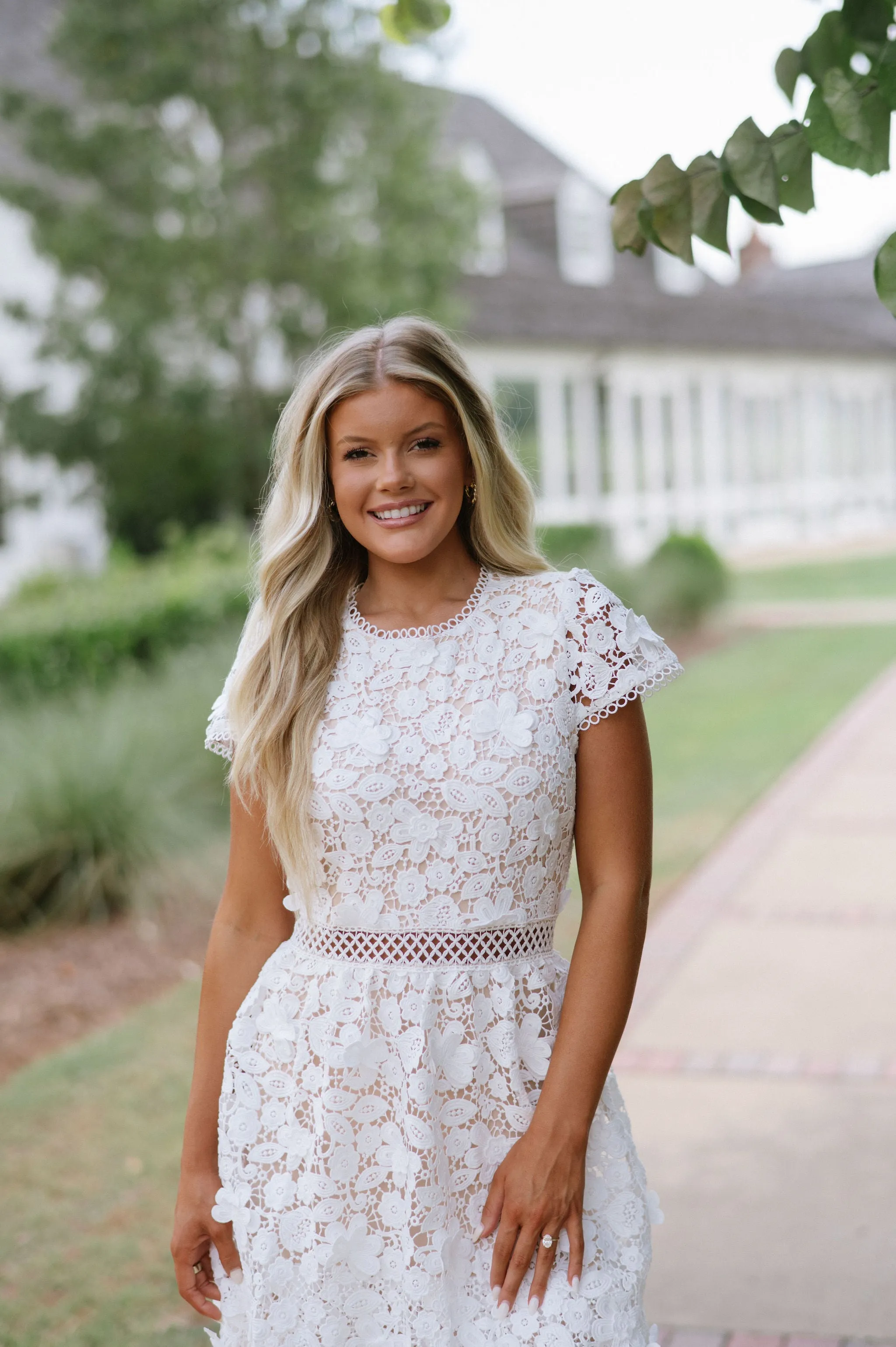 Alberta Floral Midi Dress- White