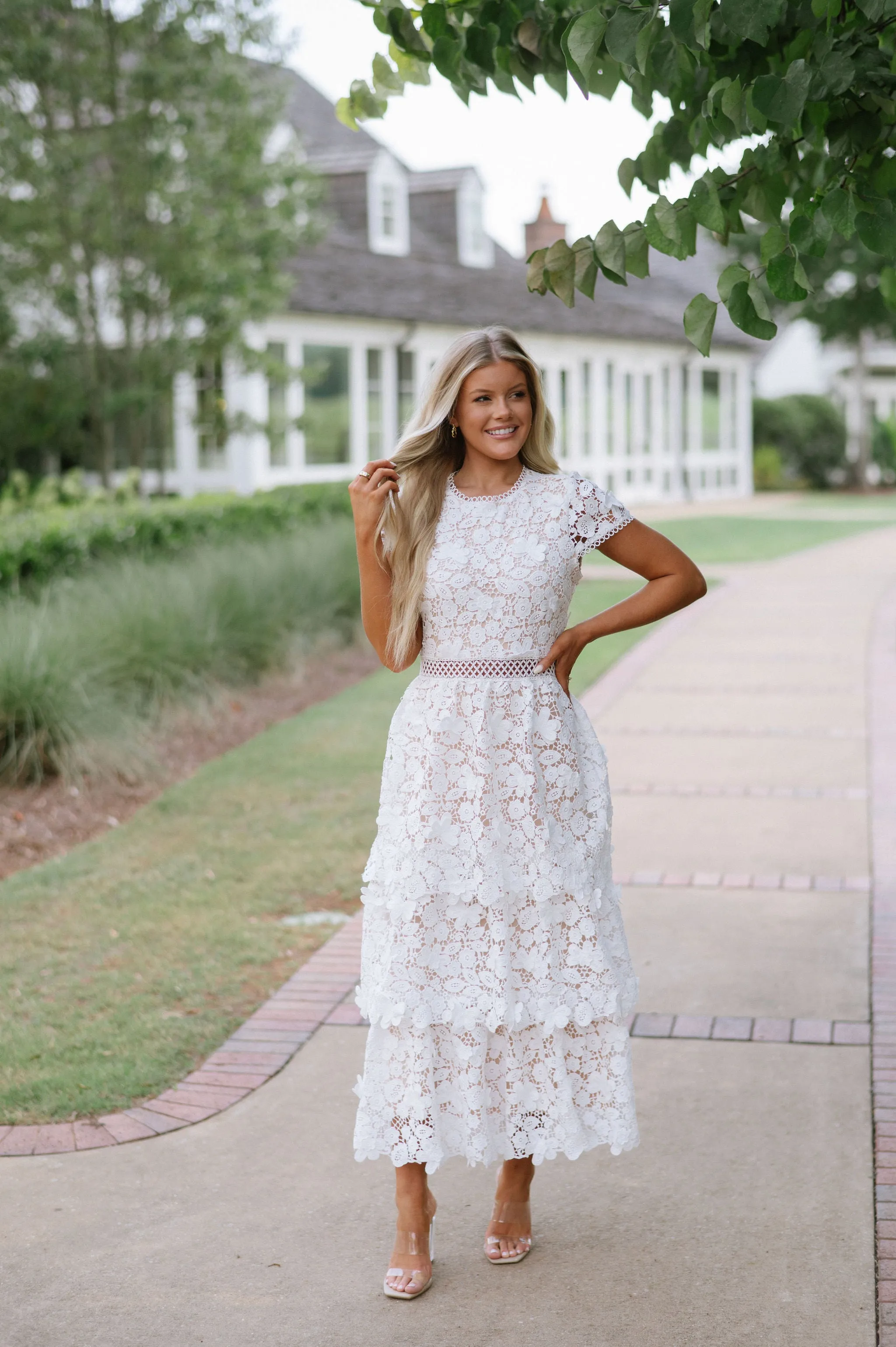 Alberta Floral Midi Dress- White