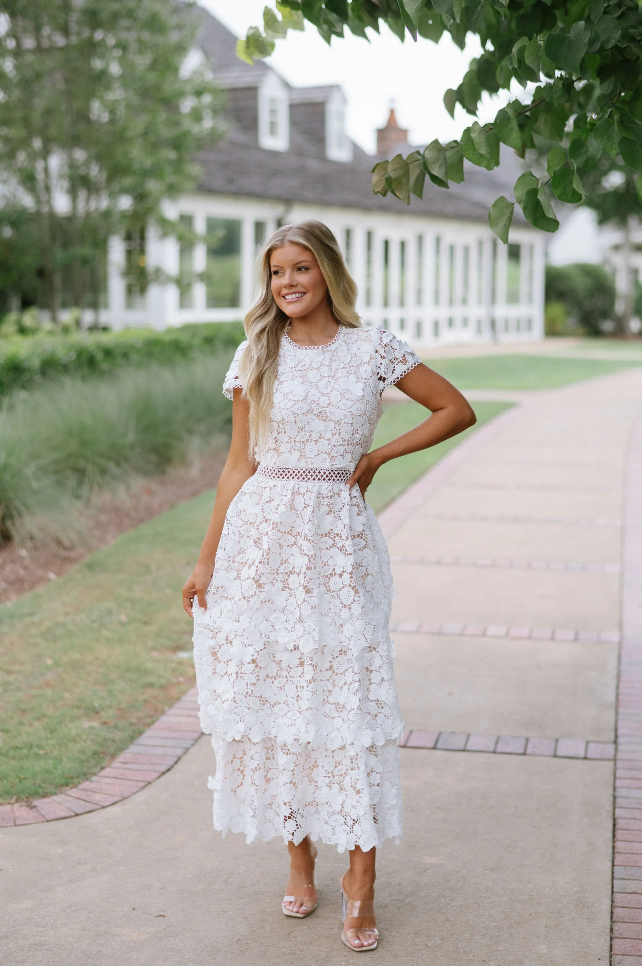 Alberta Floral Midi Dress- White