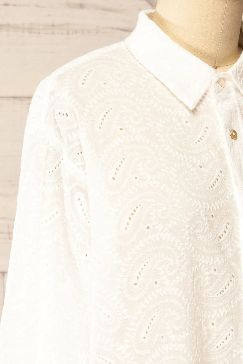 Aldbourne | White Long Sleeve Shirt w/ Embroidery