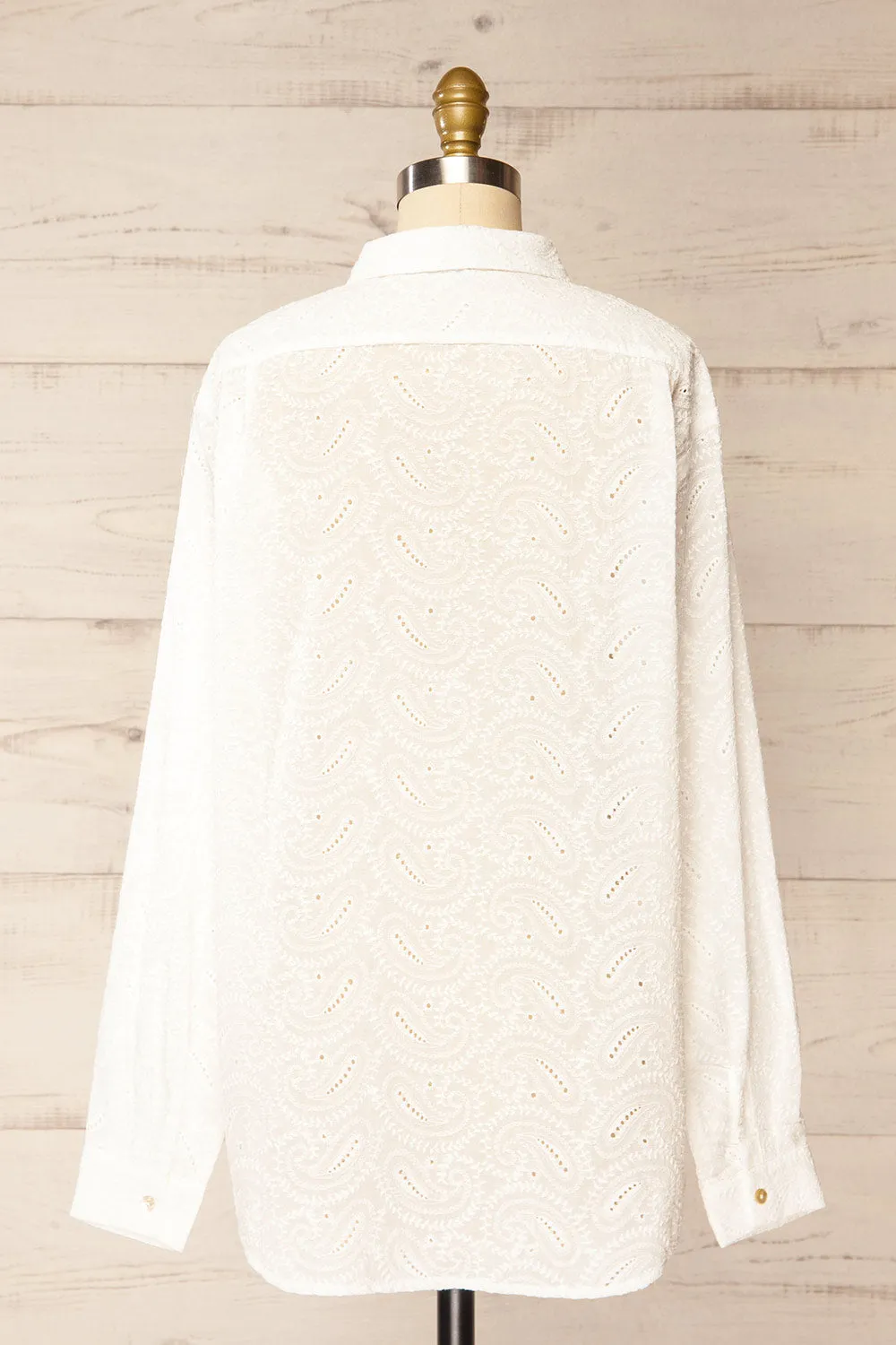 Aldbourne | White Long Sleeve Shirt w/ Embroidery