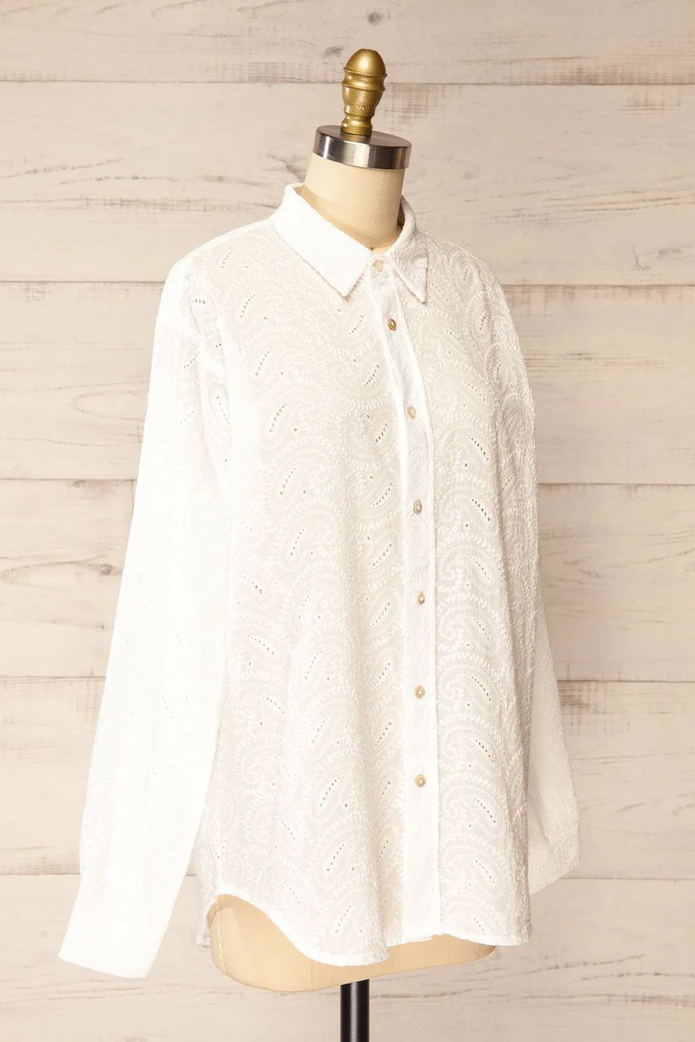 Aldbourne | White Long Sleeve Shirt w/ Embroidery