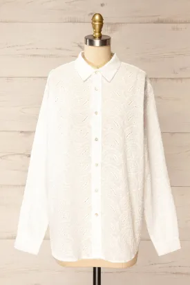 Aldbourne | White Long Sleeve Shirt w/ Embroidery