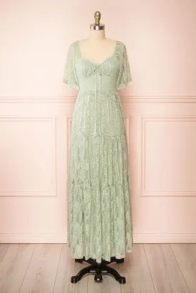 Amarys Sage: Elegant Tiered Lace Maxi Dress