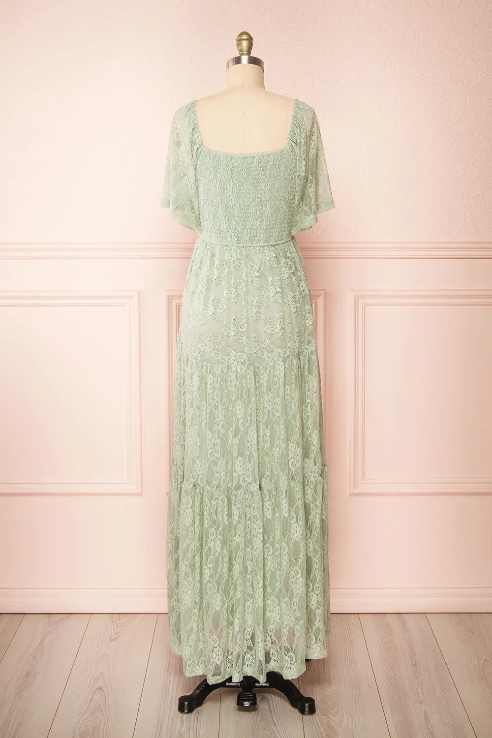 Amarys Sage: Elegant Tiered Lace Maxi Dress