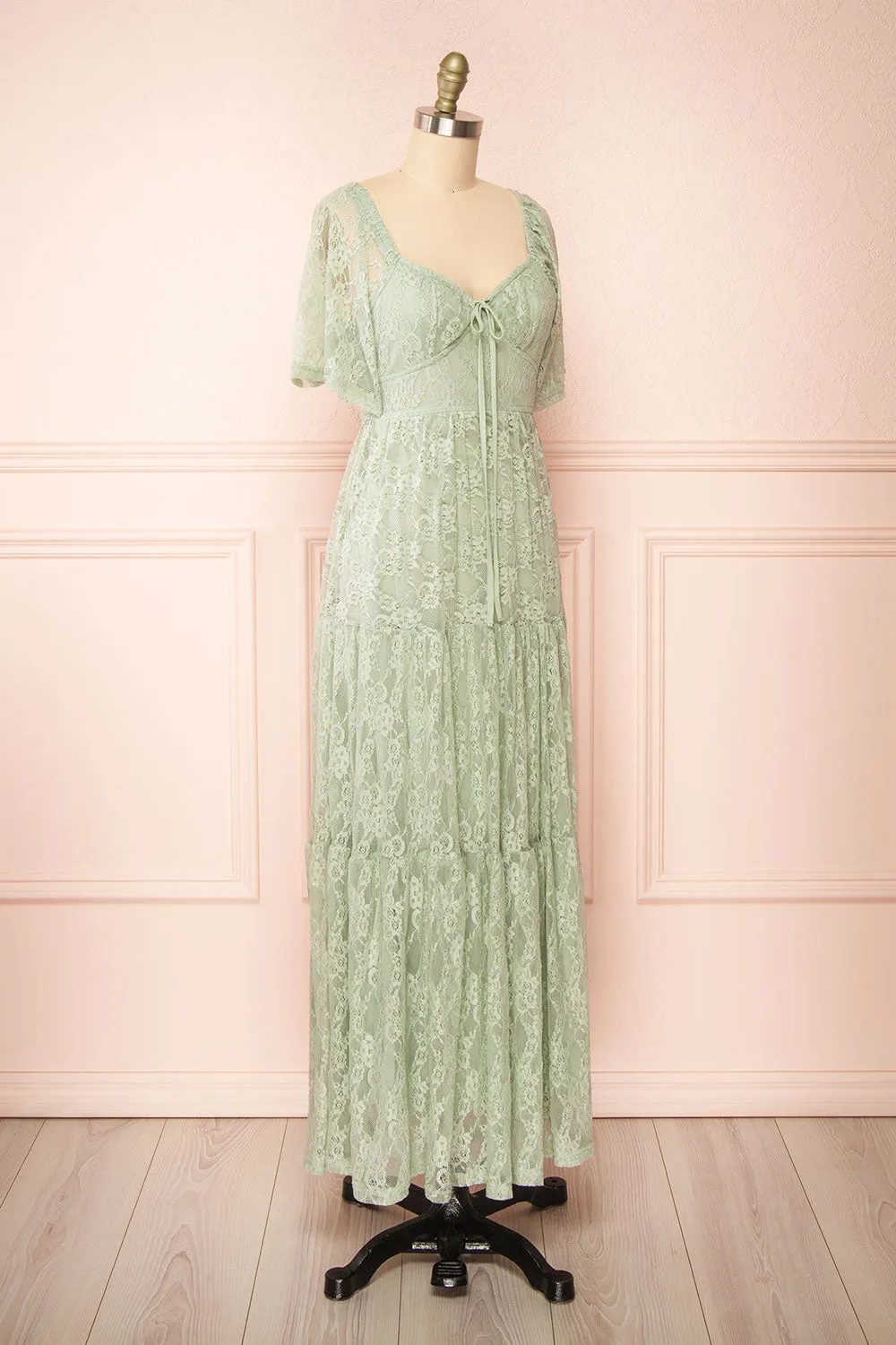 Amarys Sage: Elegant Tiered Lace Maxi Dress