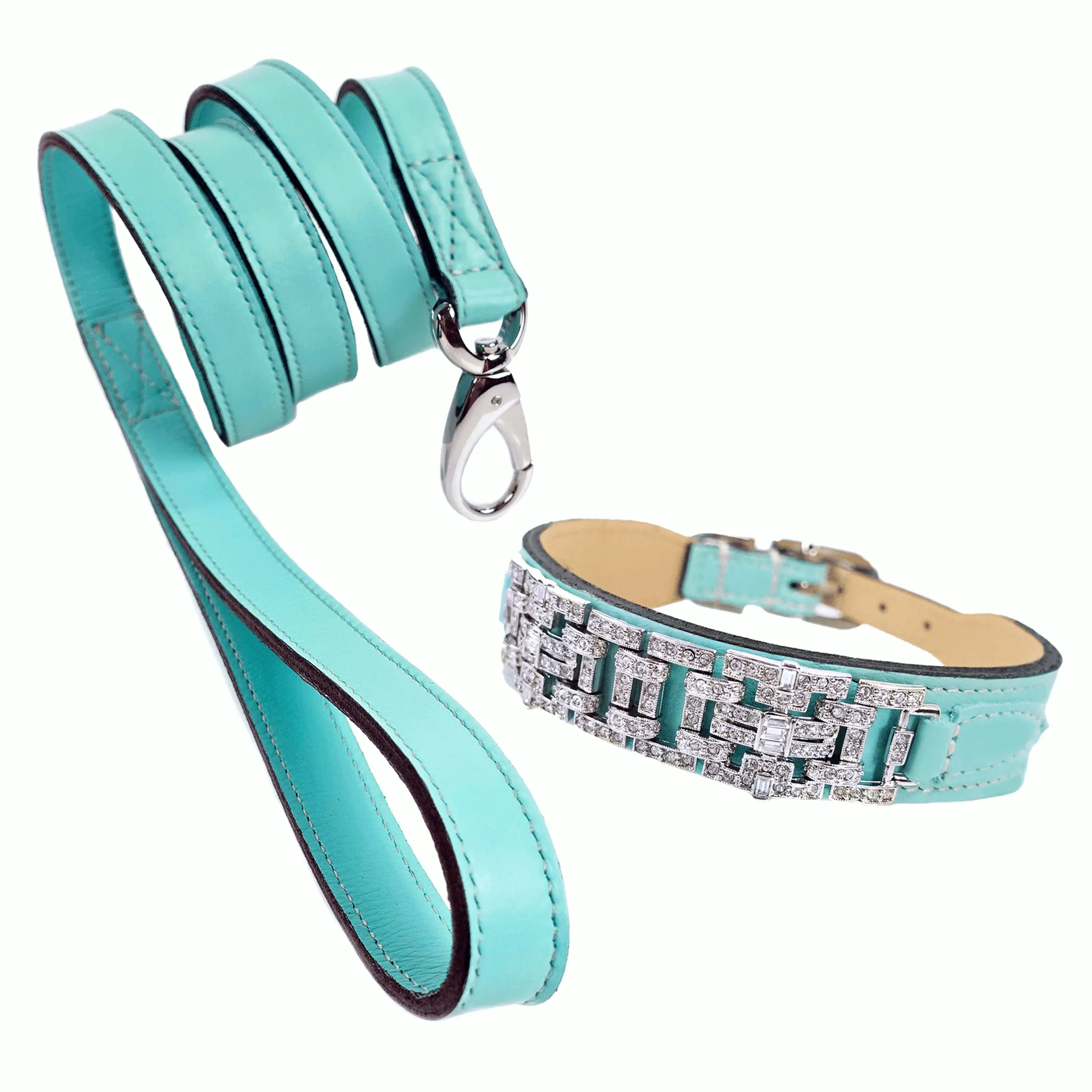 Art Deco Dog Leash in Turquoise & Nickel