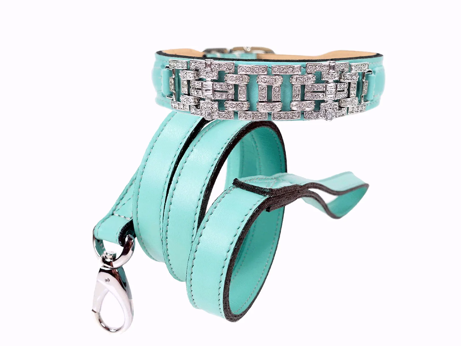 Art Deco Dog Leash in Turquoise & Nickel