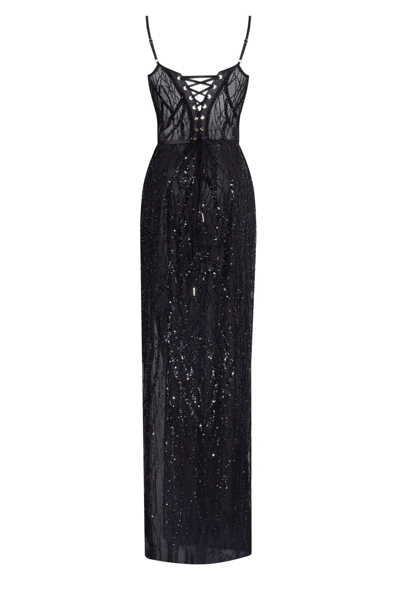 Astonishing sequined maxi gown on spaghetti straps