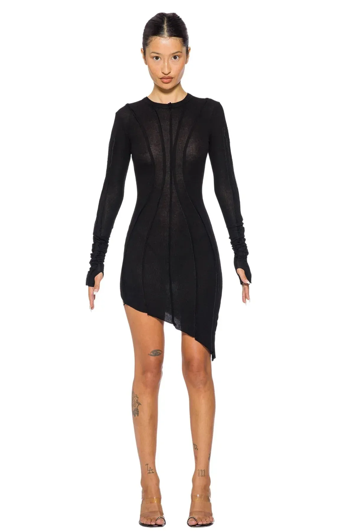 Asymmetric Long Stylish Sleeve Mini Dress