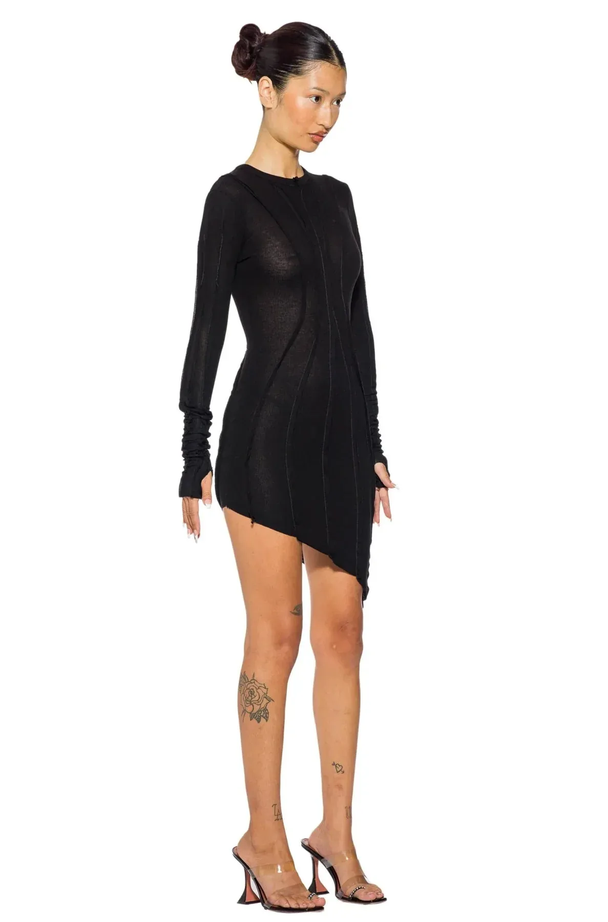 Asymmetric Long Stylish Sleeve Mini Dress