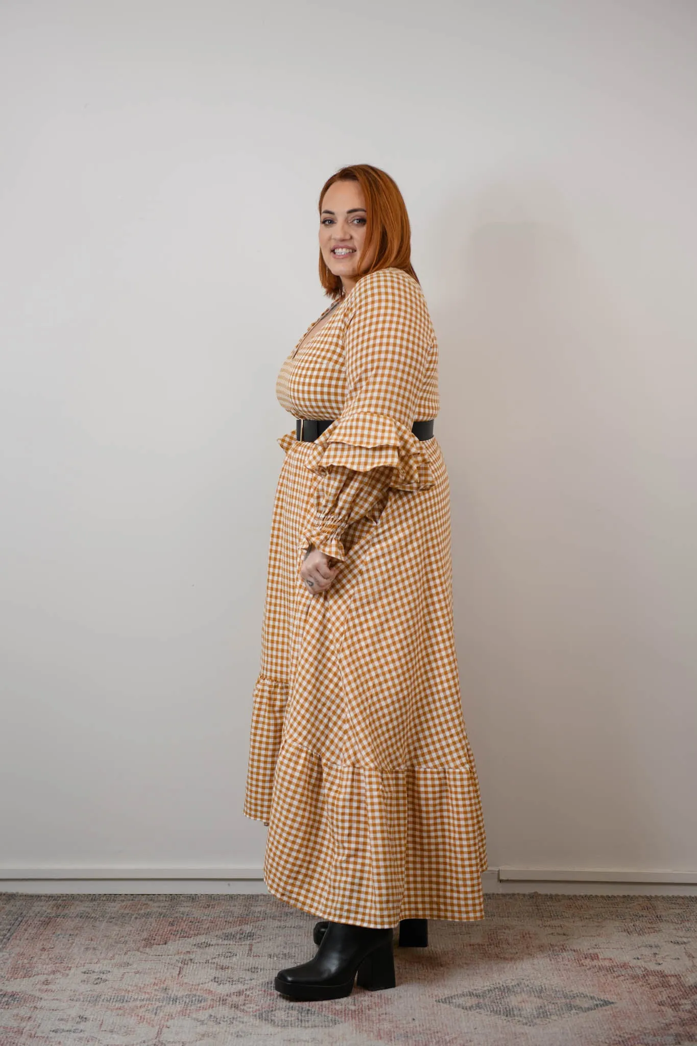 Aubrey Dress - Beige gingham