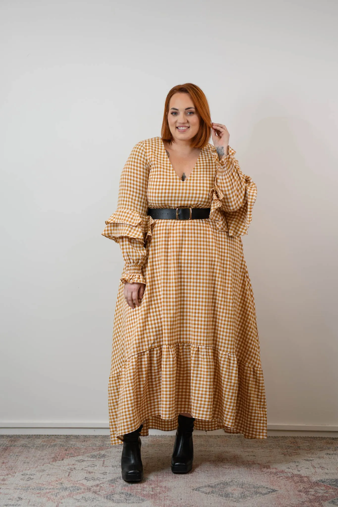 Aubrey Dress - Beige gingham